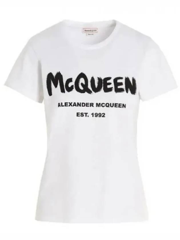 Women's Graffiti Logo Short Sleeve T-Shirt White - ALEXANDER MCQUEEN - BALAAN 2