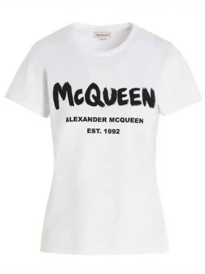 WoMen's Graffiti Logo Short Sleeve T-Shirt White - ALEXANDER MCQUEEN - BALAAN 2