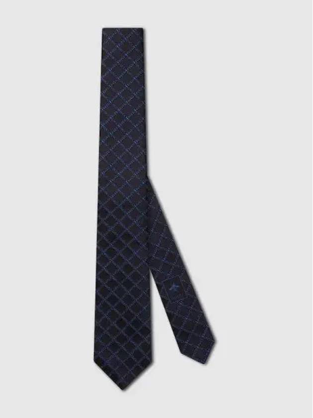 Logo Silk Jacquard Tie Navy - GUCCI - BALAAN 1