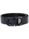 Gancini Reversible Adjustable Calfskin Leather Belt Black Blue - SALVATORE FERRAGAMO - BALAAN 1