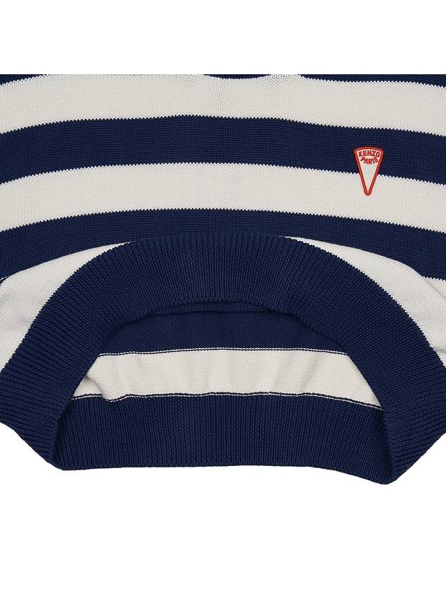 Logo Patch Striped Crop Cotton Knit Top White Navy - KENZO - BALAAN 8