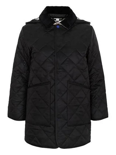 Kids Corduroy Collar Diamond Hooded Quilted Jacket Black - BURBERRY - BALAAN 2