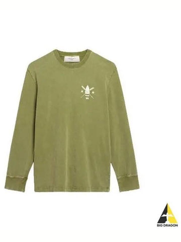 White Logo Pesto Long Sleeve T Shirt Green GMP01419 P001028 - GOLDEN GOOSE - BALAAN 1