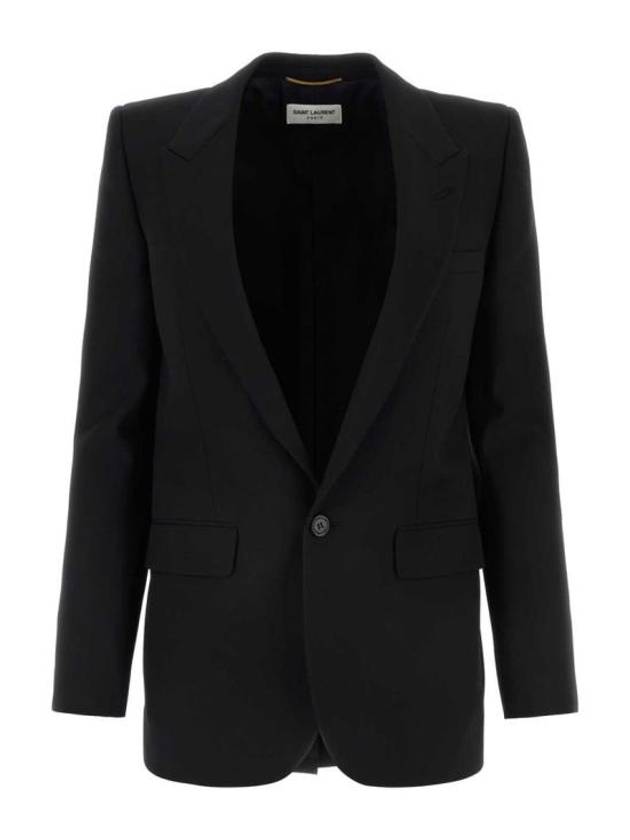 Women's Single Breasted Blazer Virgin Wool Jacket Black - SAINT LAURENT - BALAAN 2