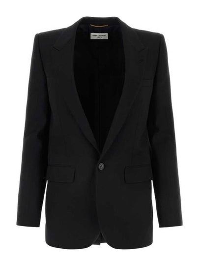 Women's Single Breasted Blazer Virgin Wool Jacket Black - SAINT LAURENT - BALAAN 2