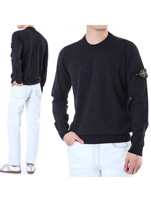 Regular Fit Crew Neck Wool Knit Top Black - STONE ISLAND - BALAAN 3