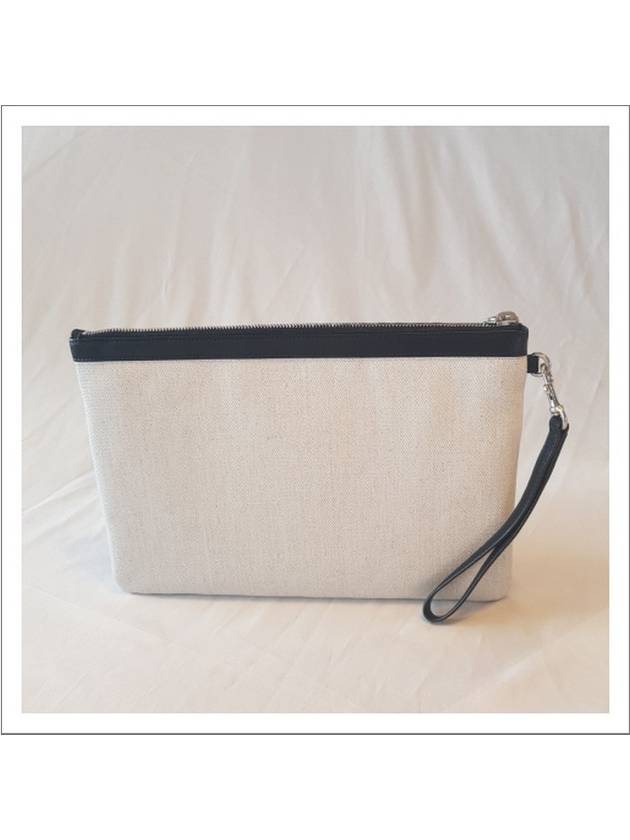 Rive Gauche Strap Canvas Clutch Bag White - SAINT LAURENT - BALAAN 3