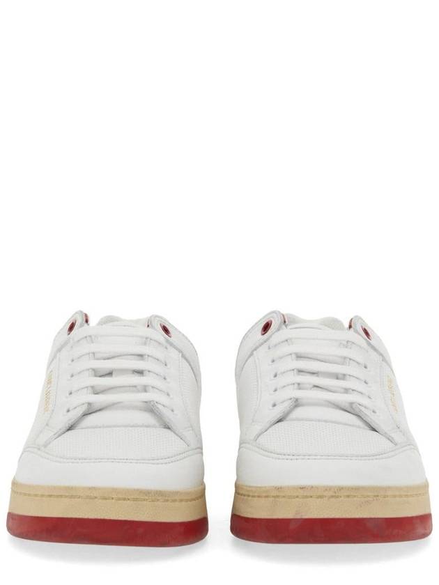 Crack Lace Up Calf Leather Low Top Sneakers White Red - SAINT LAURENT - BALAAN 10