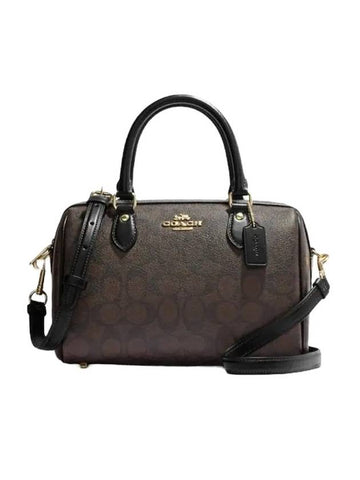 Rowan Signature Canvas Satchel Tote Bag Brown Black - COACH - BALAAN 1