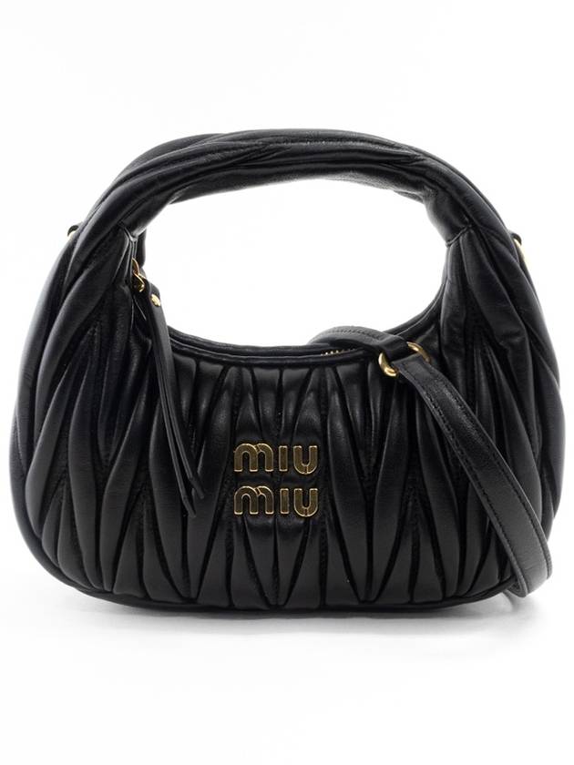 Wander Matelasse Nappa Leather Hobo Mini Bag Black - MIU MIU - BALAAN 3