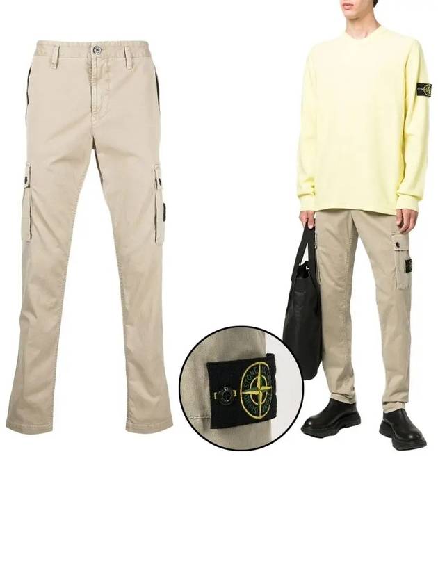 Wappen Patch Slim Fit Straight Pants Beige - STONE ISLAND - BALAAN 2