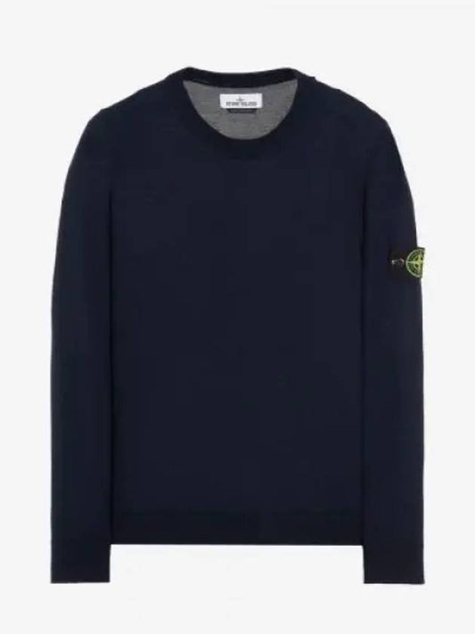 Logo Patch Round Neck Knit Top Navy - STONE ISLAND - BALAAN 2