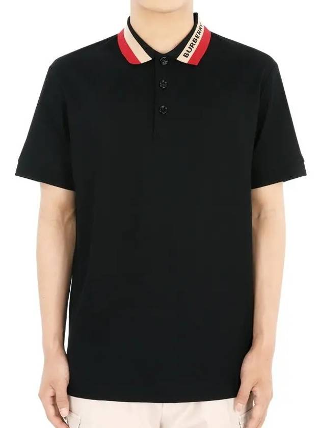 Logo Stripe Short Sleeve Polo Shirt Black - BURBERRY - BALAAN 3