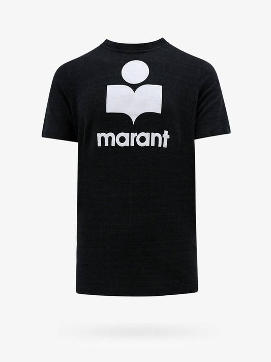 24 ss Linen T-Shirt WITH Flock Logo TS0045HAB1N22H01BK B0650981194 - ISABEL MARANT - BALAAN 1