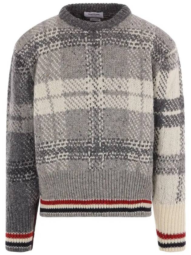 Tartan Check Jacquard Wool Mohair Knit Top Grey - THOM BROWNE - BALAAN 2