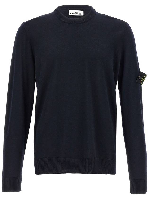 Logo Patch Crewneck Virgin Wool Knit Top Navy - STONE ISLAND - BALAAN 2