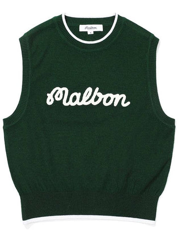 M Script Wool Vest GREEN WOMAN - MALBON GOLF - BALAAN 1