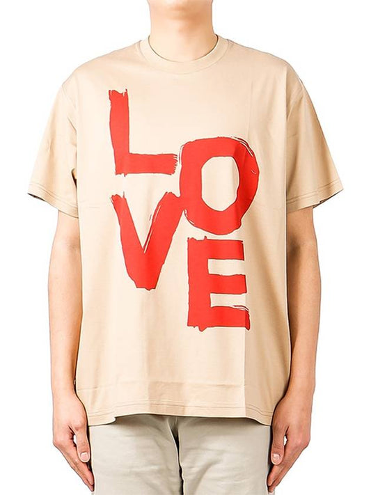 Men's AXTON Love Print Short Sleeve T-Shirt Camel - BURBERRY - BALAAN.