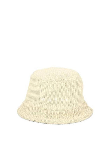 Embroidered Logo Cotton Bucket Hat Beige - MARNI - BALAAN 1