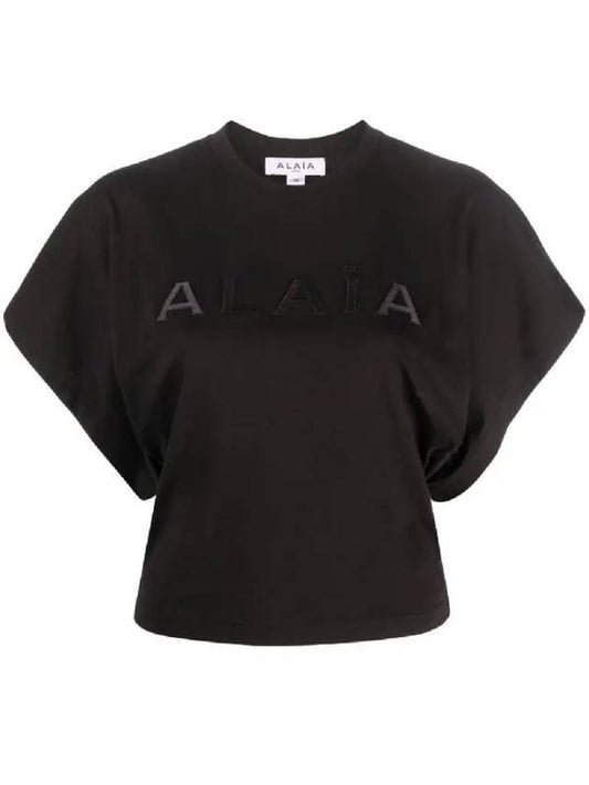 Logo Print Crew Neck Cotton Short Sleeve T-Shirt Black - ALAIA - BALAAN 1