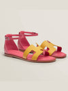 Women's Santorini H Logo Leather Sandals Yellow Pink - HERMES - BALAAN.