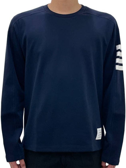 4-Bar Striped Cotton Long Sleeve T-Shirt Navy - THOM BROWNE - BALAAN 2