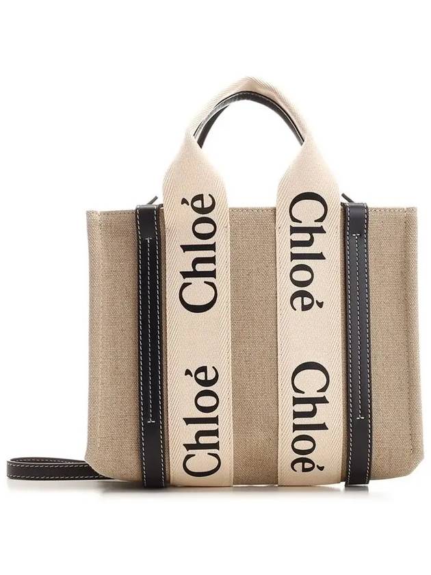 Woody Small Canvas Tote Bag Navy Beige - CHLOE - BALAAN 3