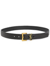 Men's Monogram Grain Leather Belt Gold - SAINT LAURENT - BALAAN 3