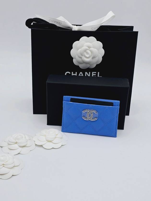 Caviar Card Wallet Holder Slot Season Blue Silver Plate AP3832 - CHANEL - BALAAN 1