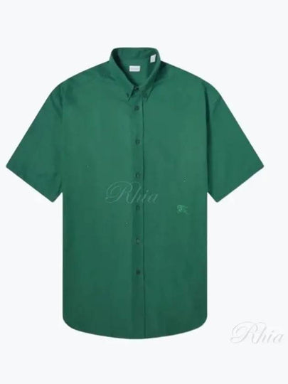 Cotton Oxford Short Sleeve Shirt Green - BURBERRY - BALAAN 2