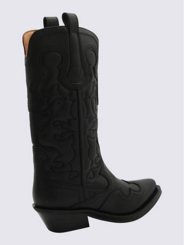 Embroidered Western Leather Mid Boots Black - GANNI - BALAAN 5