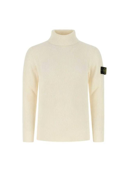 Wappen Patch Full Rib Pure Wool Knit Turtleneck White - STONE ISLAND - BALAAN 2