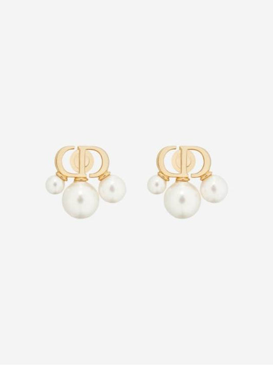 Tryptique Resin Pearl Mini Stud Earrings Gold - DIOR - BALAAN 1