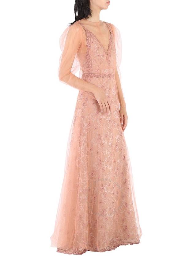 Women's Floral Embroidery Puff Long Dress Dusty Pink - BURBERRY - BALAAN 4