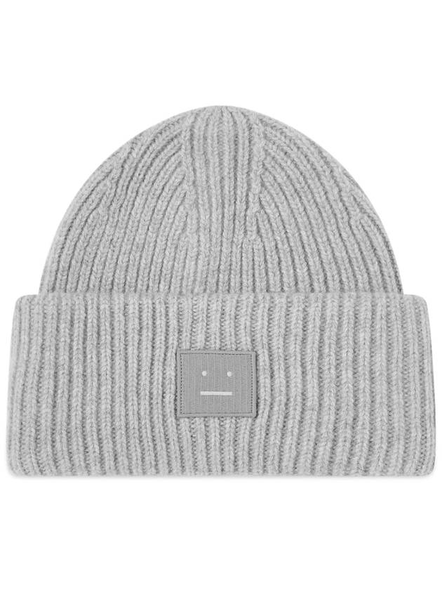 Face Patch Ribbed Wool Beanie Grey - ACNE STUDIOS - BALAAN 2