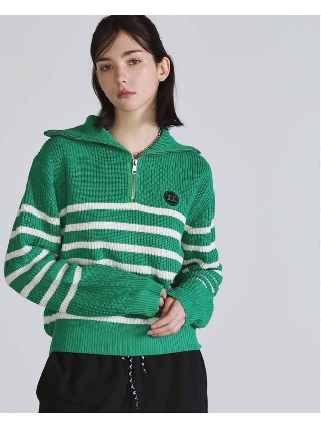 Striped Half Zip Knit Top Green - THE GREEN LAB - BALAAN 3