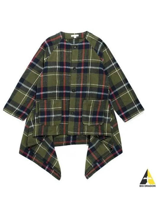 No Collar Raglan Jacket GreenNavy Big Plaid Heavy Flannel 22F1WD002 LN388 ES046 - ENGINEERED GARMENTS - BALAAN 1