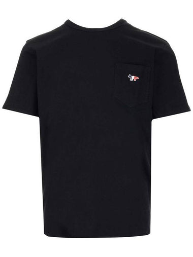 Tricolor Fox Patch Classic Pocket Short Sleeve T-Shirt Black - MAISON KITSUNE - BALAAN 1