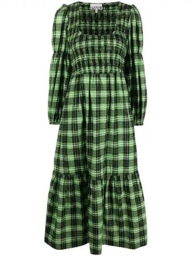 Women's Seersucker Check Smoke Long One Piece Peapod - GANNI - BALAAN.