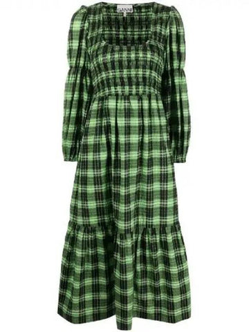 Women's Seersucker Check Smoke Long Dress Peapod - GANNI - BALAAN 1