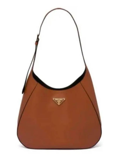 Topstitching Triangle Logo Large Leather Shoulder Bag Brown - PRADA - BALAAN 2