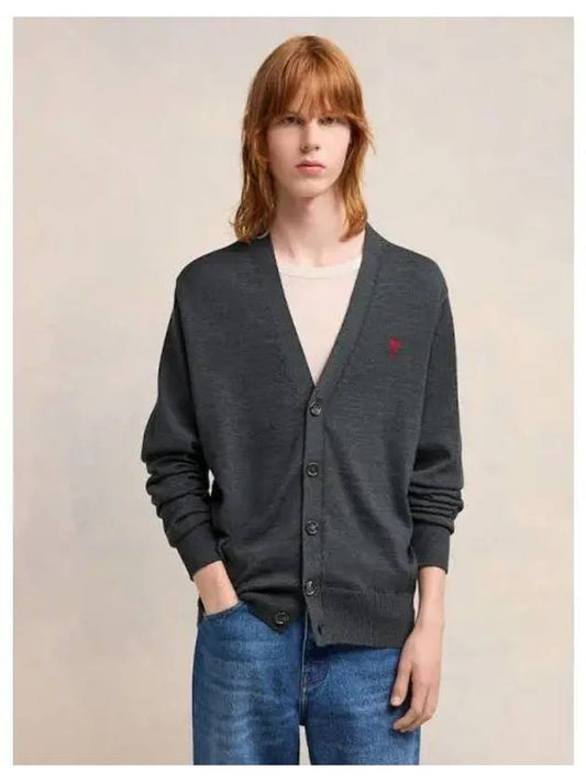 Unisex Red Adc Spring Fall Cardigan Wool Viscose Canvas Heather Gray Domestic Product GM0024020140781 - AMI - BALAAN 1