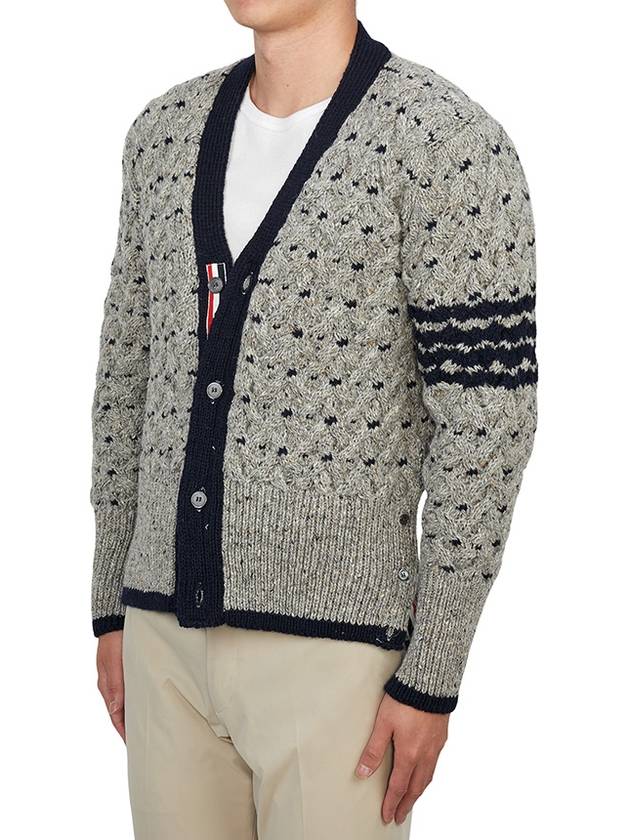 4 Bar Stripe Cable Knit Cardigan Grey - THOM BROWNE - BALAAN 4