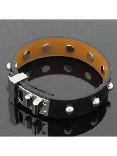 MINI DOG black color silver round stud decorated leather bracelet - HERMES - BALAAN 1