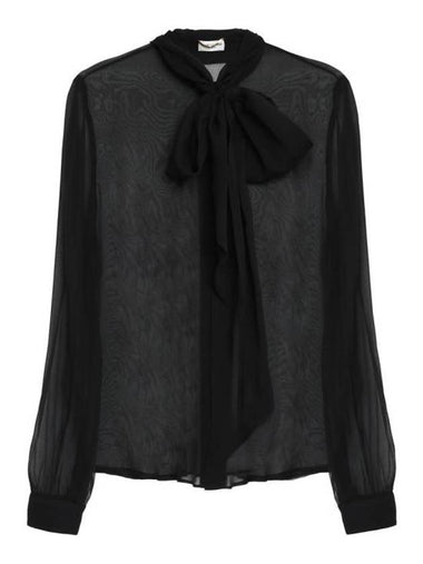 Silk Muslin Crepe Blouse Black - SAINT LAURENT - BALAAN 1