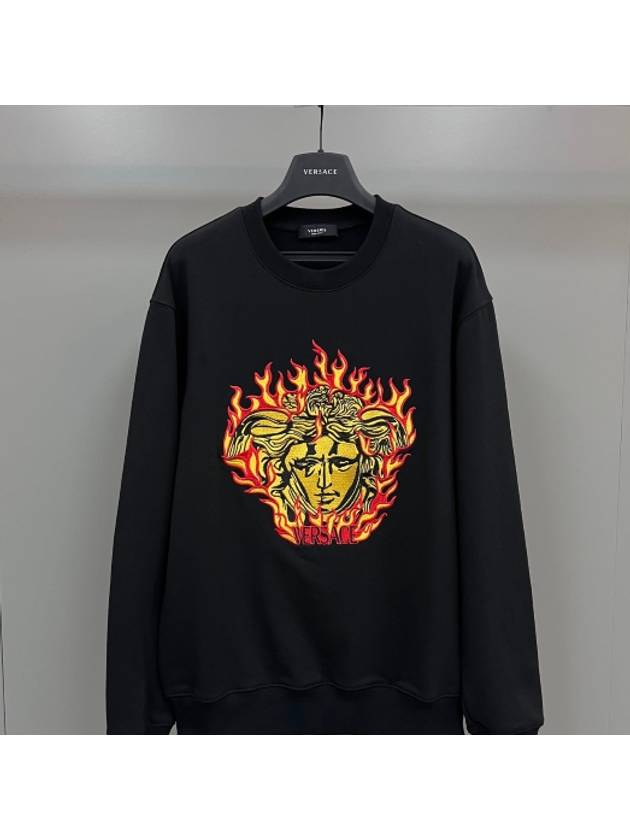 Medusa Flame Embroidery Logo Jersey Sweatshirt Black - VERSACE - BALAAN 2