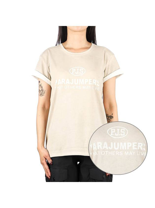 Women's Spray Techno Cotton Short Sleeve T-Shirt Beige - PARAJUMPERS - BALAAN 1