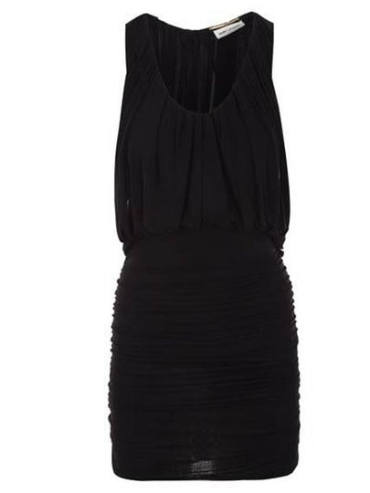 Women's Draped Sleeveless Jersey Mini Dress Black - SAINT LAURENT - BALAAN 2