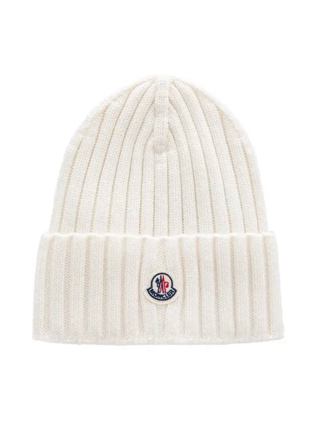 Logo Patch Wool Beanie White - MONCLER - BALAAN 3