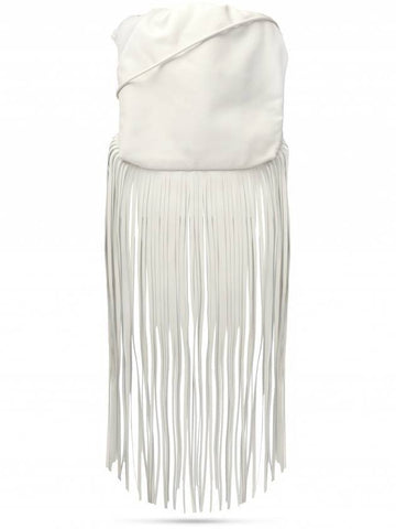 Calfskin The Fringe Pouch Shoulder Bag White - BOTTEGA VENETA - BALAAN 1